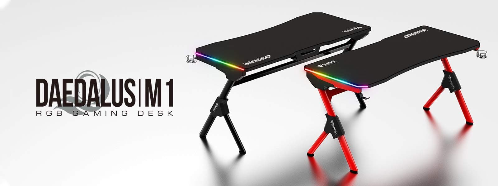 Gamdias Daedalus M1 RGB Gaming Desk with Built-in 15 Lighting Effects Two RGB Light Strips & Power Strip Holder and Cable Management Design (Black and Black)