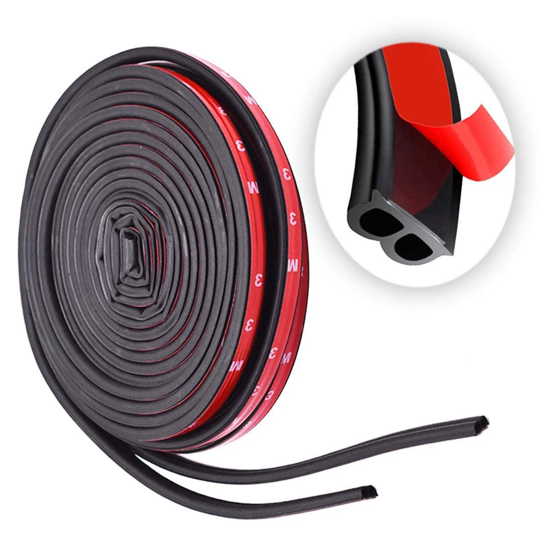 Car Weather Stripping Universal Self Adhesive Auto Door Rubber Draft Seal Strip Car Window Door Engine Cover Noise Insulation(51/100 Inch Wide X 1/5 Inch Thick X2 Rolls16.5 Ft Long Total 33 Feet Long