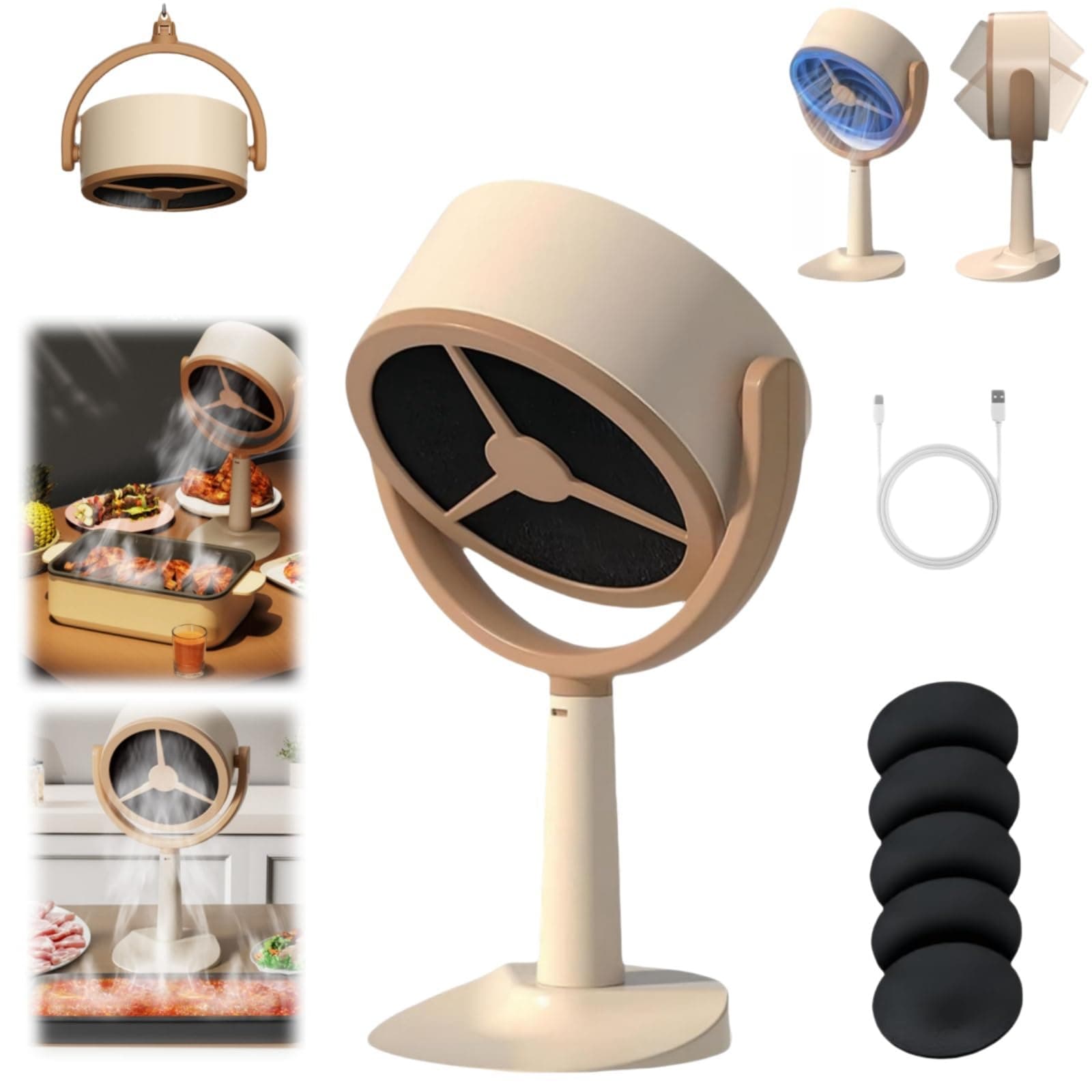 Portable Mini Air Purifier with 5 Replaceable Filters, Quiet Plug-In Smoke Fan for Smoking Indoors, Compact Desktop Air Purifier and Smoke Remover for Home, Office, Kitchen, Desk, and Travel