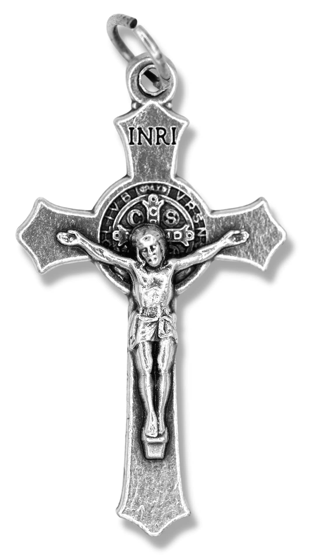 Caritas et Fides St. Benedict Crucifix Cross for Rosary Making - 1.5 Inch Silver Oxidized Crucifix Rosary Part - 25 Count, Made in Italy