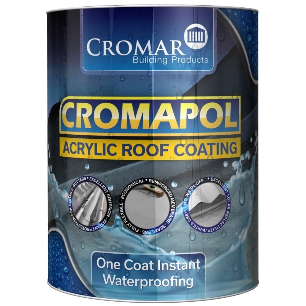 Cromar Grey Cromapol Acrylic Fibre Reinforced Roof Coat Sealant Paint 4 x 5Kg