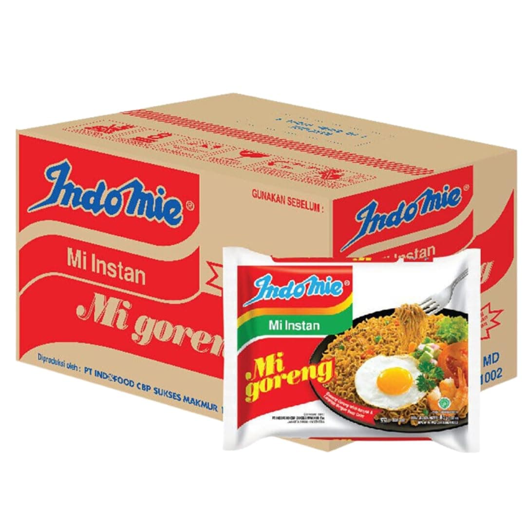 FOOD BY BOX Indomie Mi Goreng Stir Fry Original – 85 g - 40 Pack – Fried Onions and Original Seasoning - Product of Indonesia - Authentic Recipe Imported from Indonesia by Food By Box