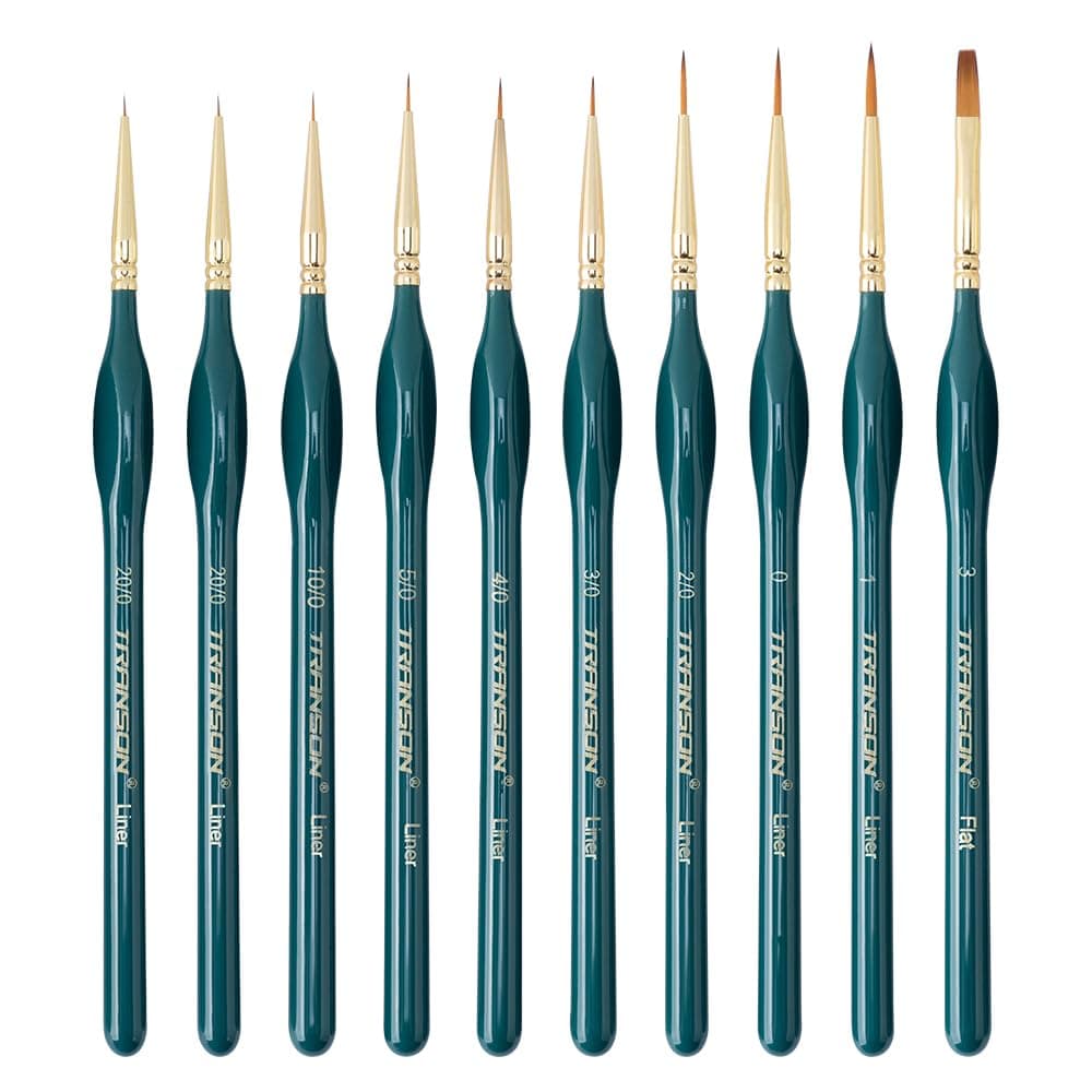 Transon 10pcs Fine Detail Miniature Art Painting Brush Set for Acrylic Watercolor Craft Rock Face Painting
