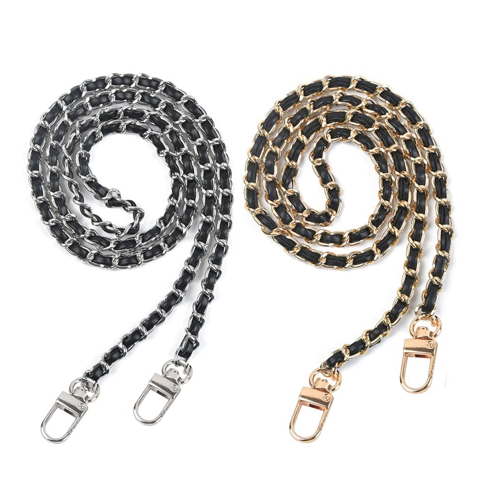 2 Pcs Handbags Metal Chains Shoulder Bags Straps Replacement Chain with Buckles,Purse Leather Chain Strap Replacement,Handbag Chain Accessories 120cm/3.94ft(Gold & Black)
