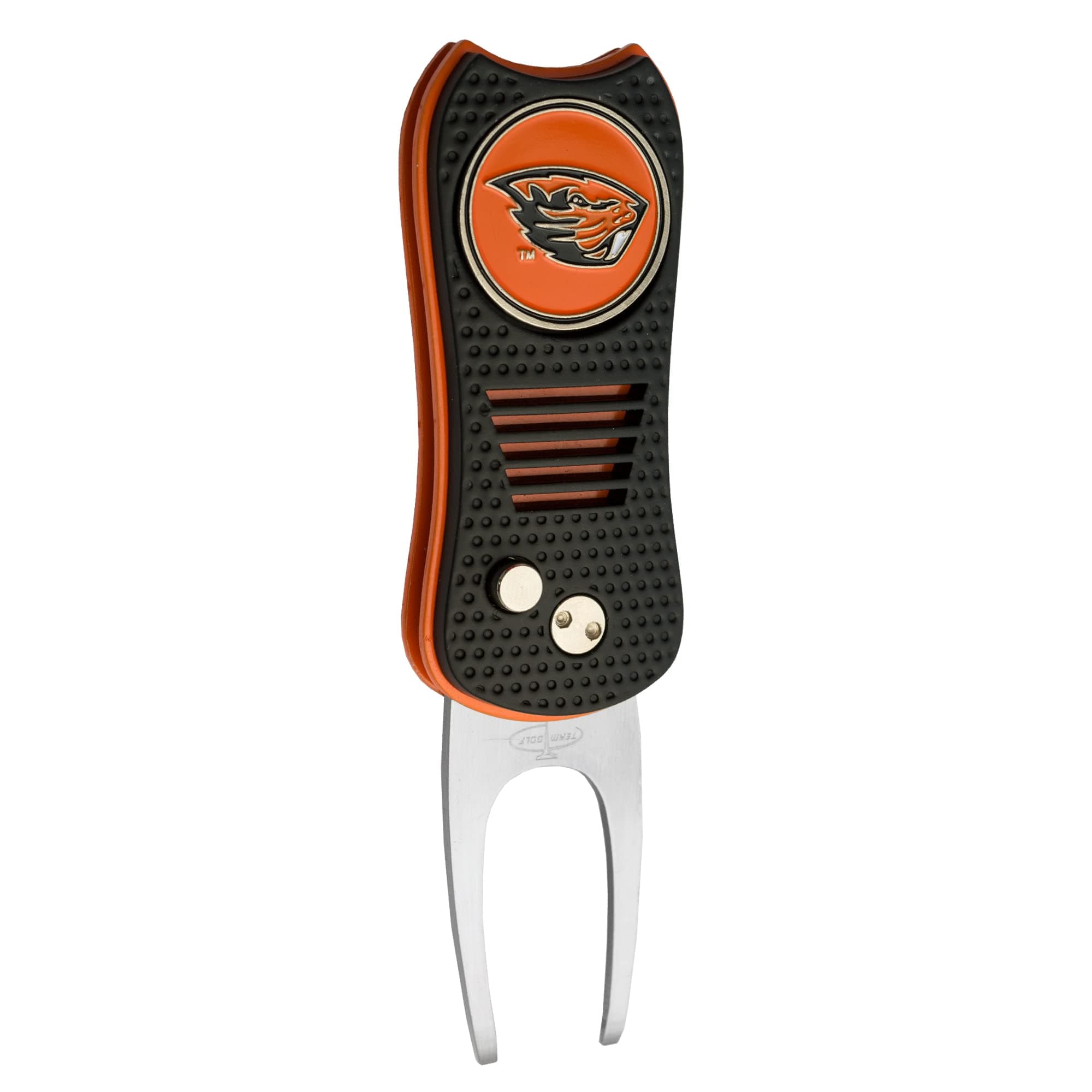 Team Golf NCAA Switchblade Divot Tool with Double-Sided Magnetic Ball Marker, Features Patented Single Prong Design, Causes Less Damage to Greens, Switchblade Mechanism