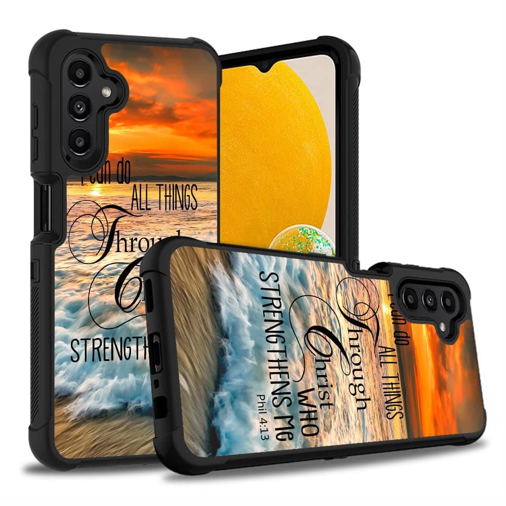 FQTBCEARI for Samsung Galaxy A13 5G Case, Quotes Christian Bible Verse Phil 4-13 Design Shockproof Heavy Duty Hard Plastic+Soft Silicone Bumper Hybrid Protective Case for Samsung Galaxy A13 5G