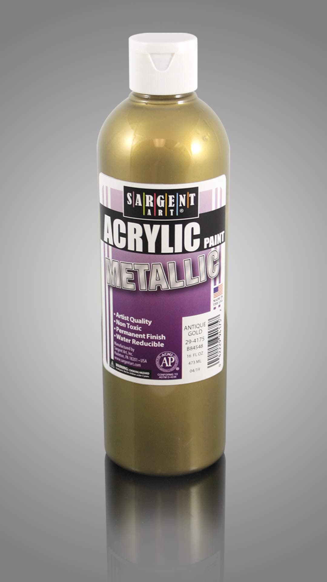Sargent Art29-4175 16oz Metallic Acrylic Paint, Antique Gold