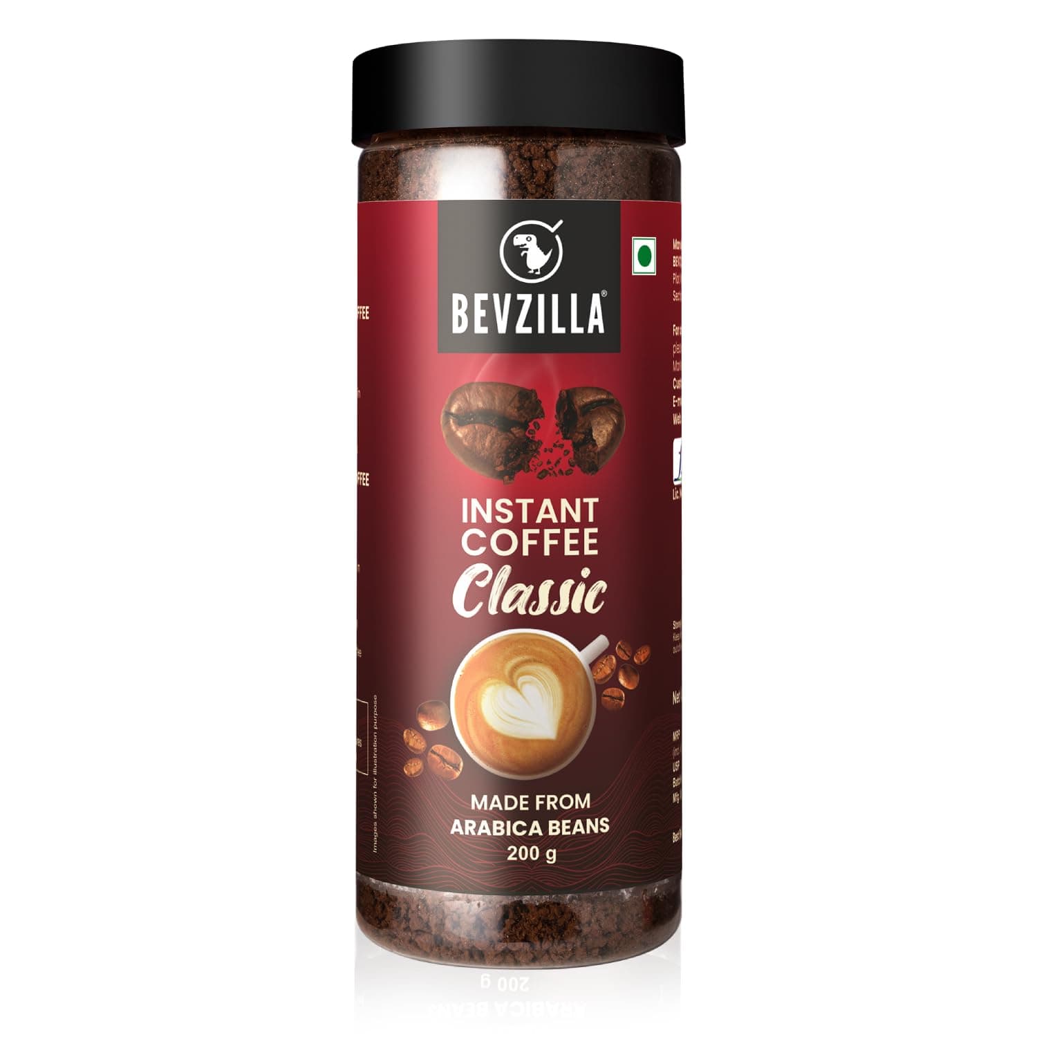 Bevzilla 200 Gram Classic Instant Coffee Powder Jar | Arabica Coffee | Best for Espresso, Latte & Cappucino | Hot & Cold Brews
