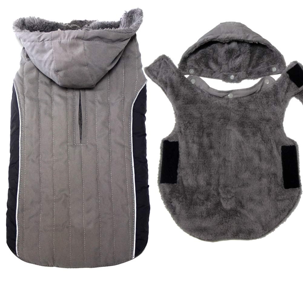 JoyDaogFleece Dog Hoodie for Large Dogs Super Warm Doggie Jacket for Cold Winter Dog Coats,Grey XXL
