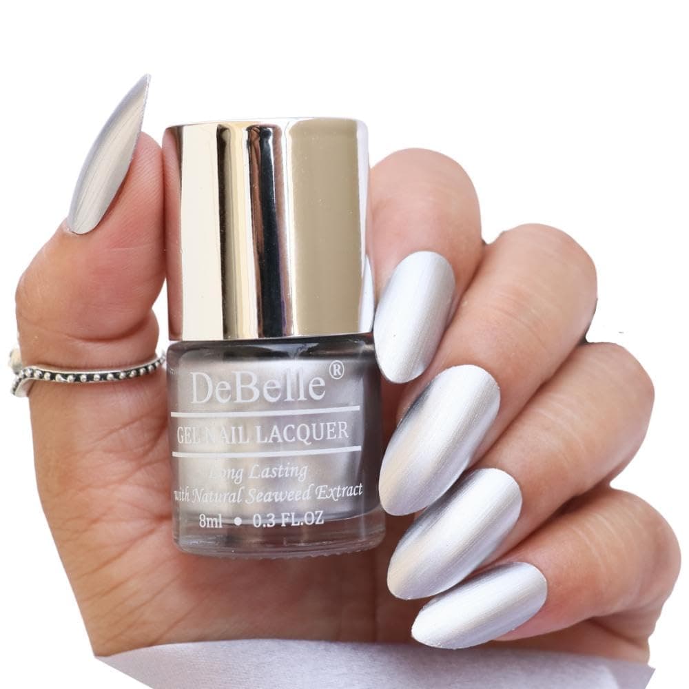 Gel Nail Polish Chrome Silver (Metallic Silver Nail Paint)|Non UV - Gel Finish |Chip Resistant | Seaweed Enriched Formula| Long Lasting|Cruelty and Toxic Free| 8ml