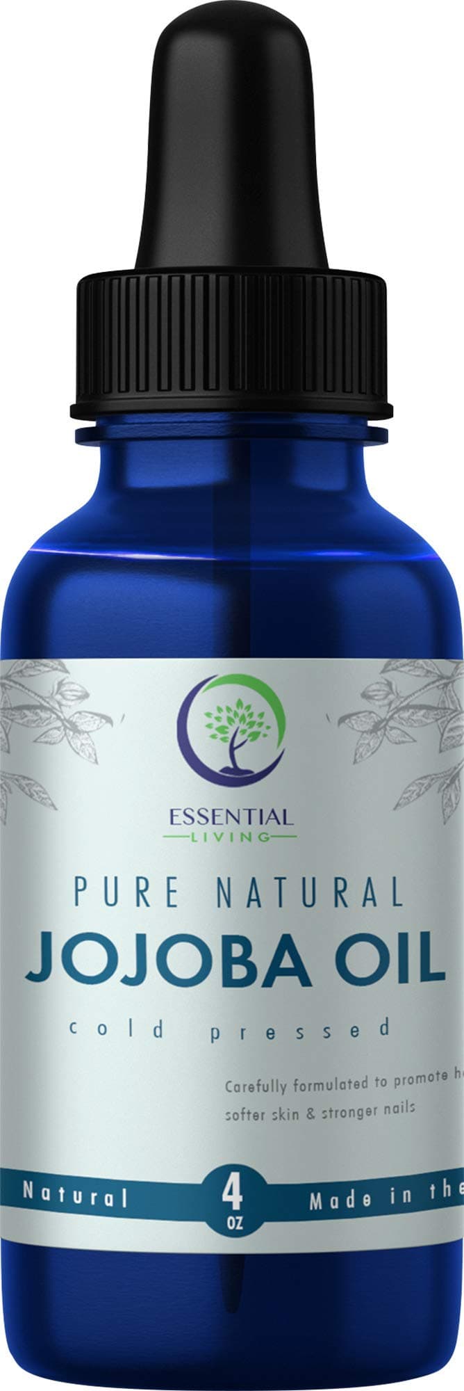Essential Living: Organic Jojoba Oil - Pure Carrier Oil for All-Natural Skin Care, Moisturizer, Makeup Remover, Oil Cleansing and More - 4 oz. - Cold Pressed - No Hexane - Made in the USA