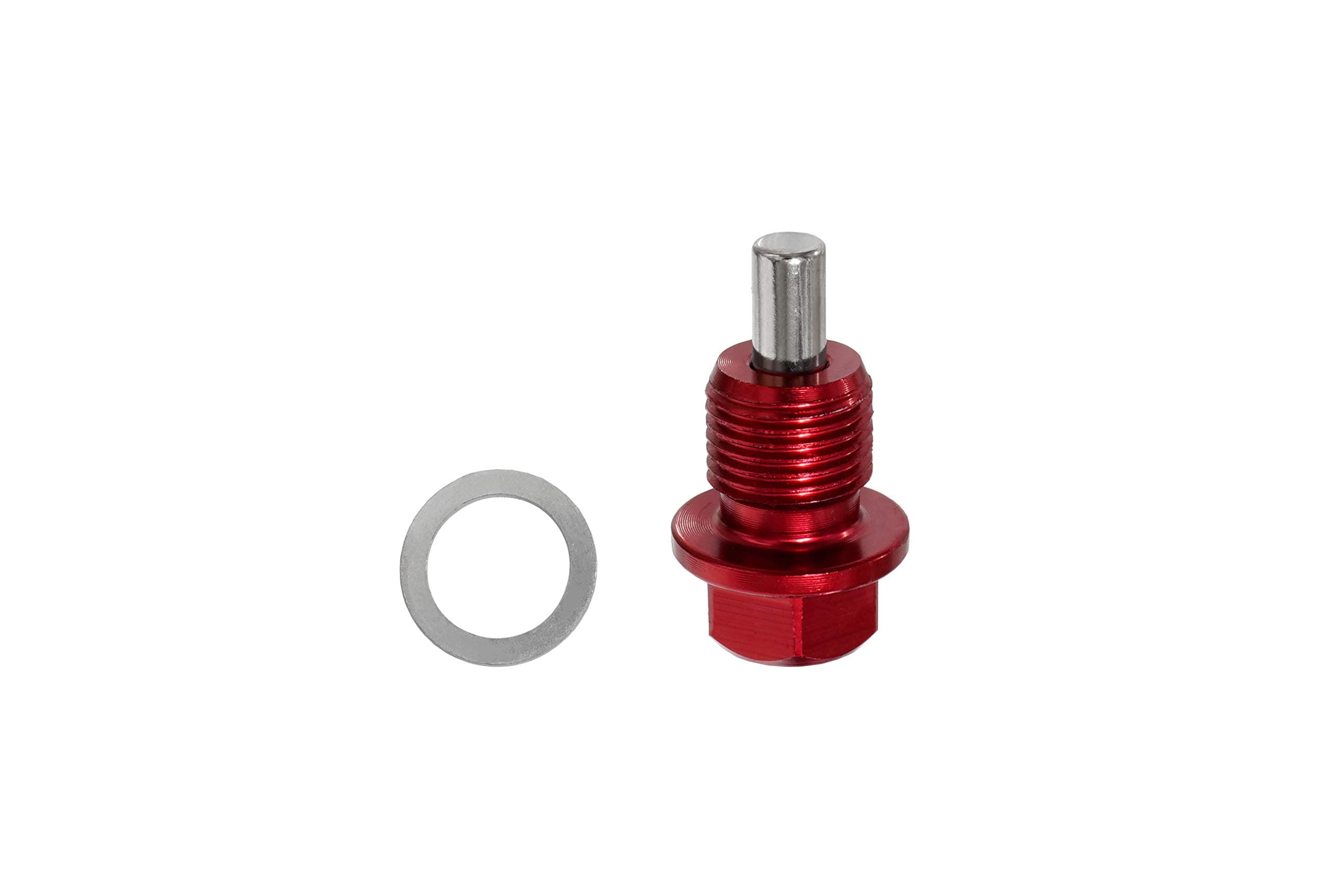 PitVisit Magnetic Oil Drain Plug Bolt with Gasket Washer Seal Included Reusable Aluminum Plug (M12 x 1.75, Red)