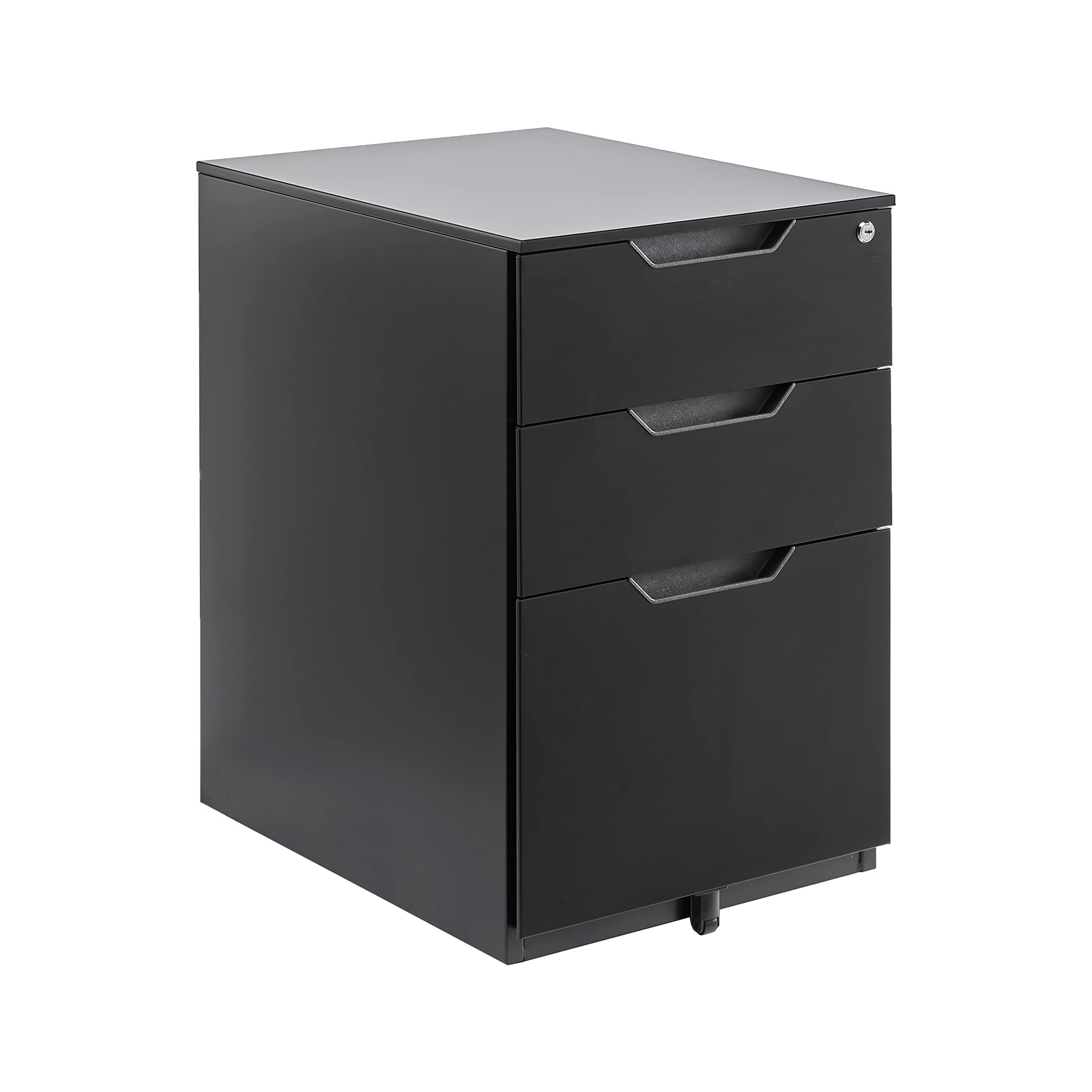 3-Drawer Mobile File Cabinet with Lock, Rolling Filing Cabinet for Hanging Files, Black, 20.71" D x 15.51" W x 24.29" H | With Lock, 3 Drawer