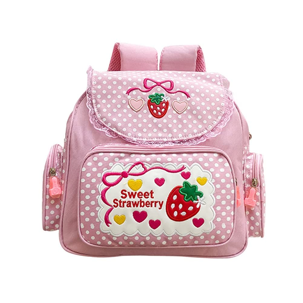 Kawaii Embroidery Strawberry Backpack for Girl Teen Student School Bag Satchel Cute Pink Lace JK Backpack