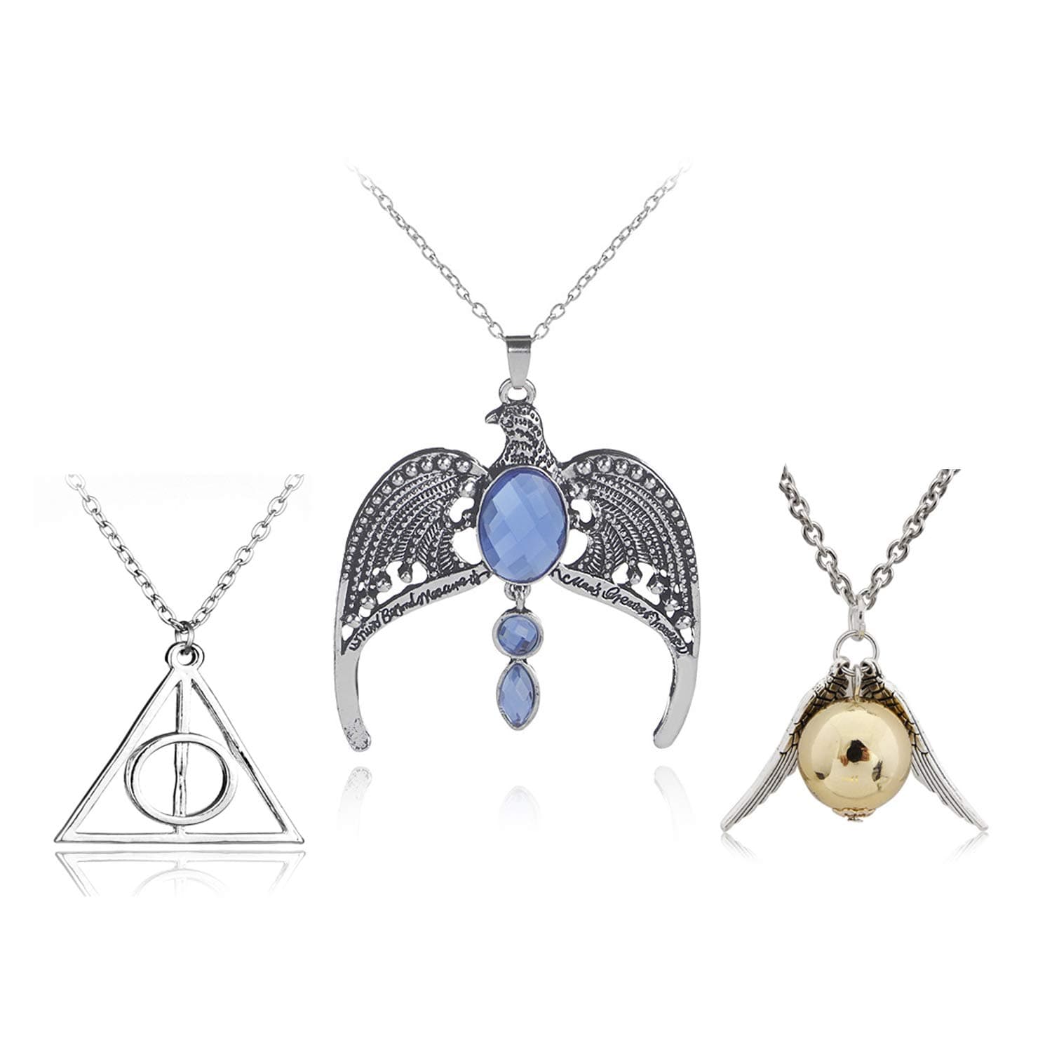 Fineder 3PCS Golden Snitch Quicksilver Golden Pearl Necklace Fairy Jewelry Party Supplies