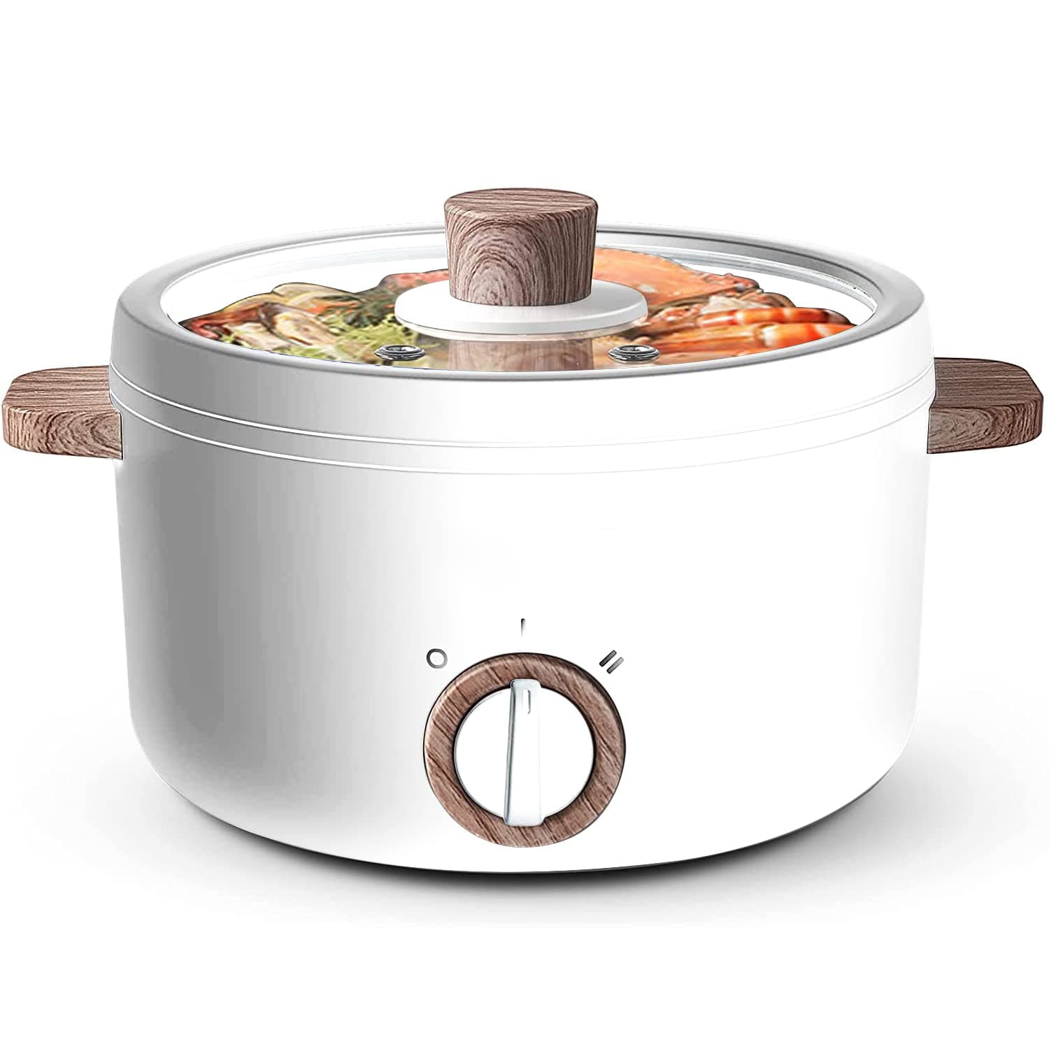 Angju Electric Hot Pot, 1.5L Mini Multifunction Electric Cooker for Shabu-Shabu, Stir Fry, Noodles, Pasta, Nonstick Frying Pan for Sauté, Dual Power Control Ramen Cooker for Dorm and Office