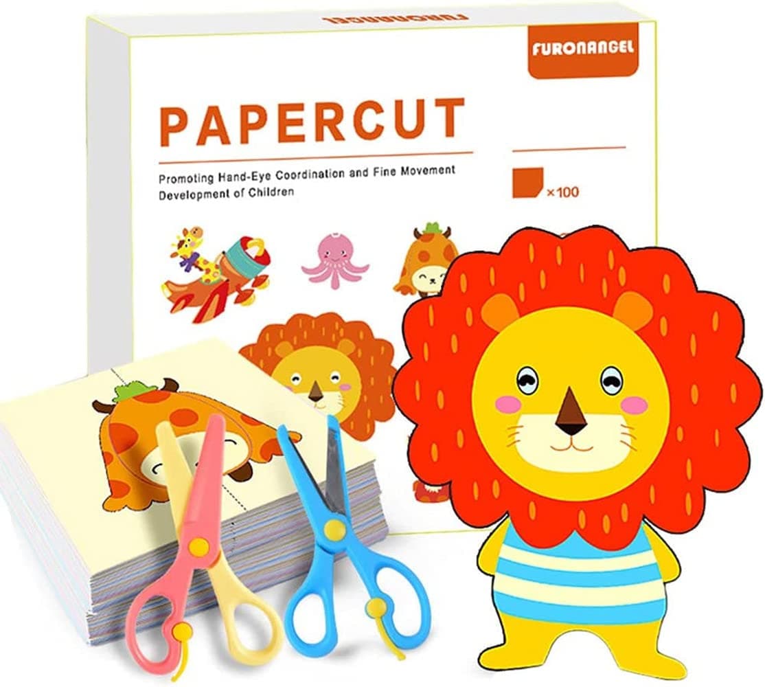 MUMOO BEARCutting Activity Book With Scissor, Kids Scissor Craft Kit, Diy Paper Cutting, Kid'S Scissor Skills Early Learning Development Toy For Kindergarten Boys And Girls, Ages 3 +, 100 Pages (A)