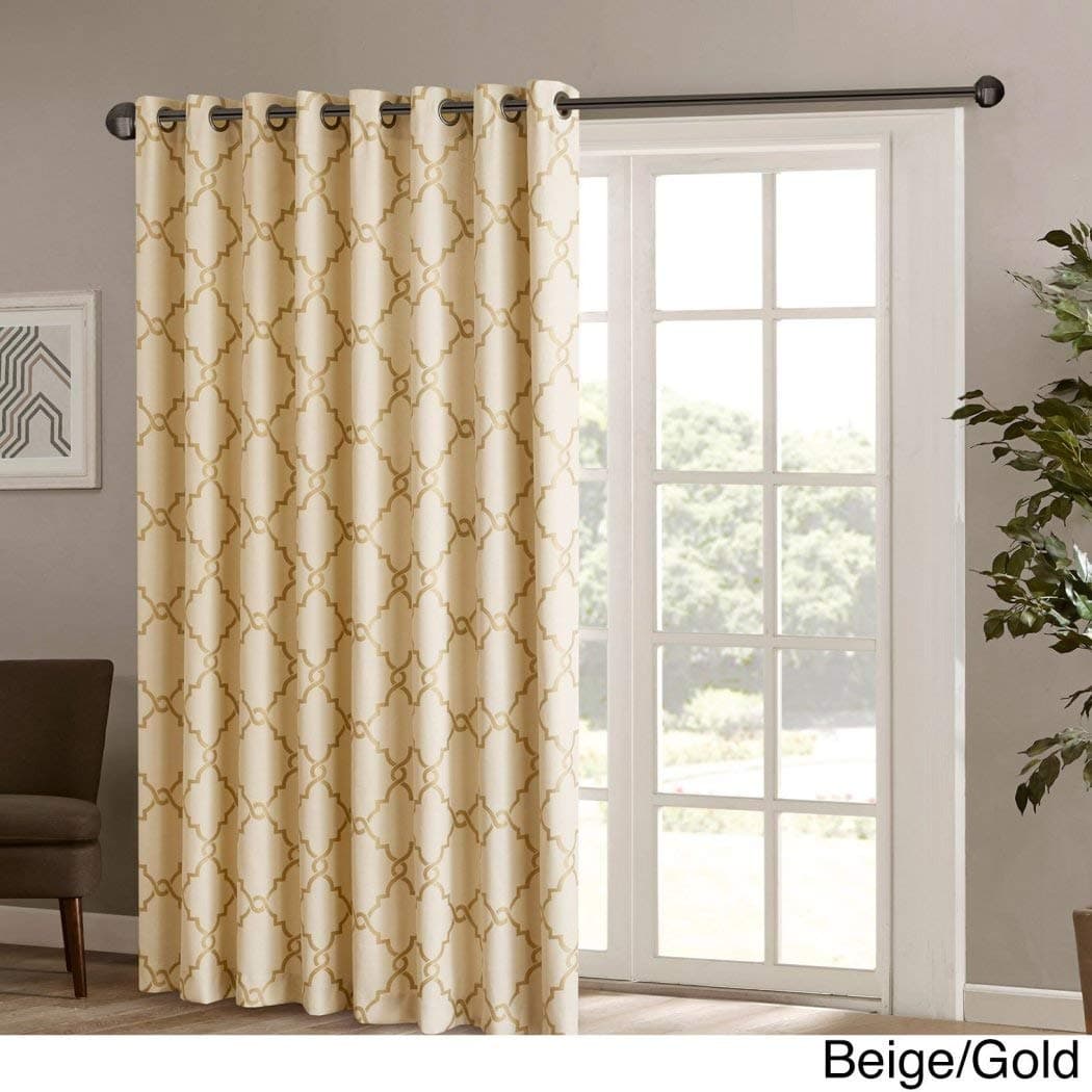 1pc 84 Gold Color Geometric Sliding Door Curtain, Beige Sliding Patio Door Panel Window Treatment Single Panel, Lattice Design Contemporary Curtains Glass Door, Grommet Polyester