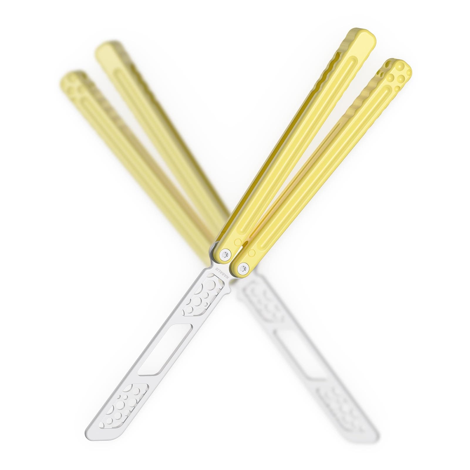 Cheese Butterfly Knife Balisong Trainer, 6061 Aluminum, 420C Blade Material, Teflon-Coated, Public-Friendly Metal Trainer