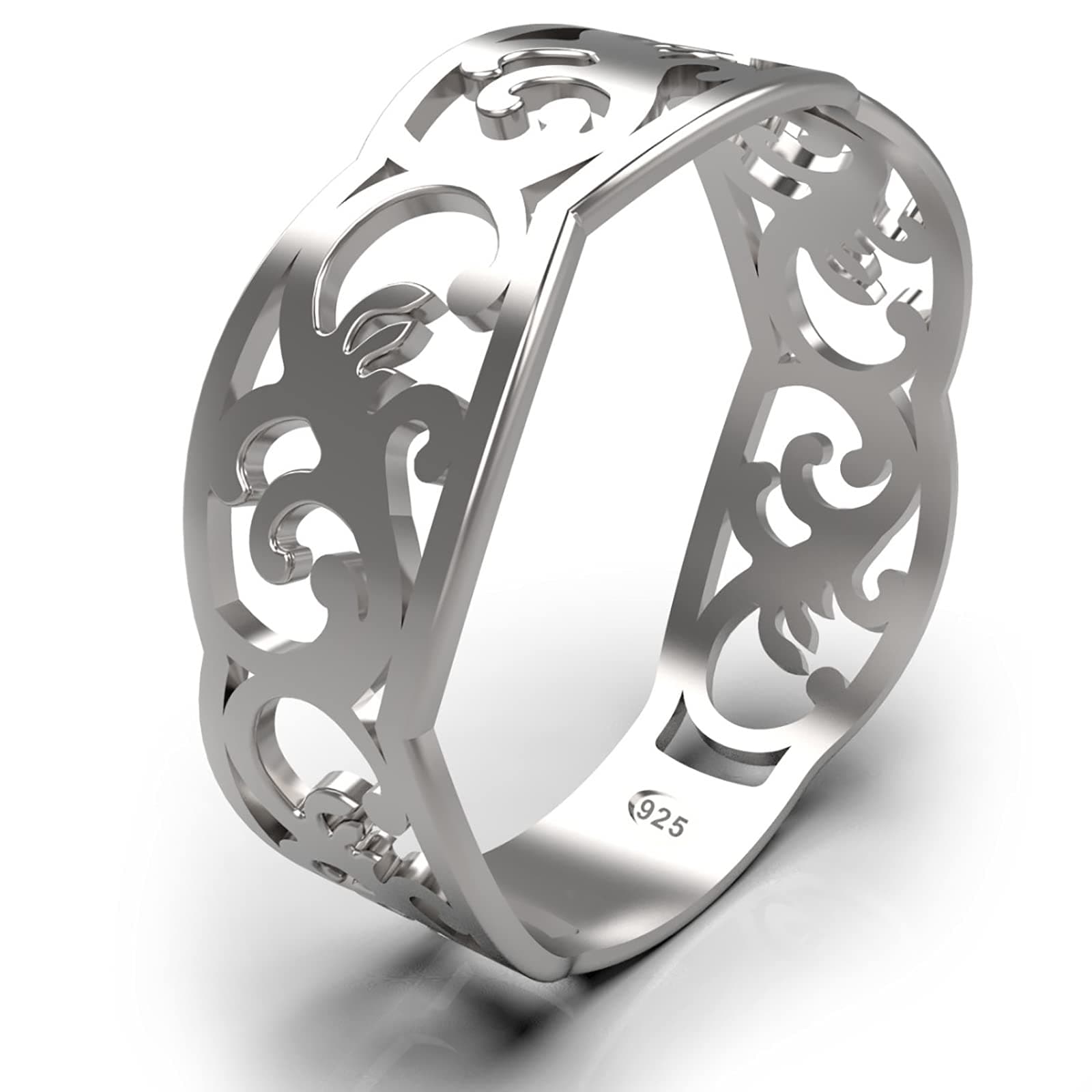 925 Sterling Silver Norwegian Rosemaling Ring Filigree Cutout Floral Thumb Band Rings Scandinavian Norse Jewelry for Women Girls Handmade Size 4