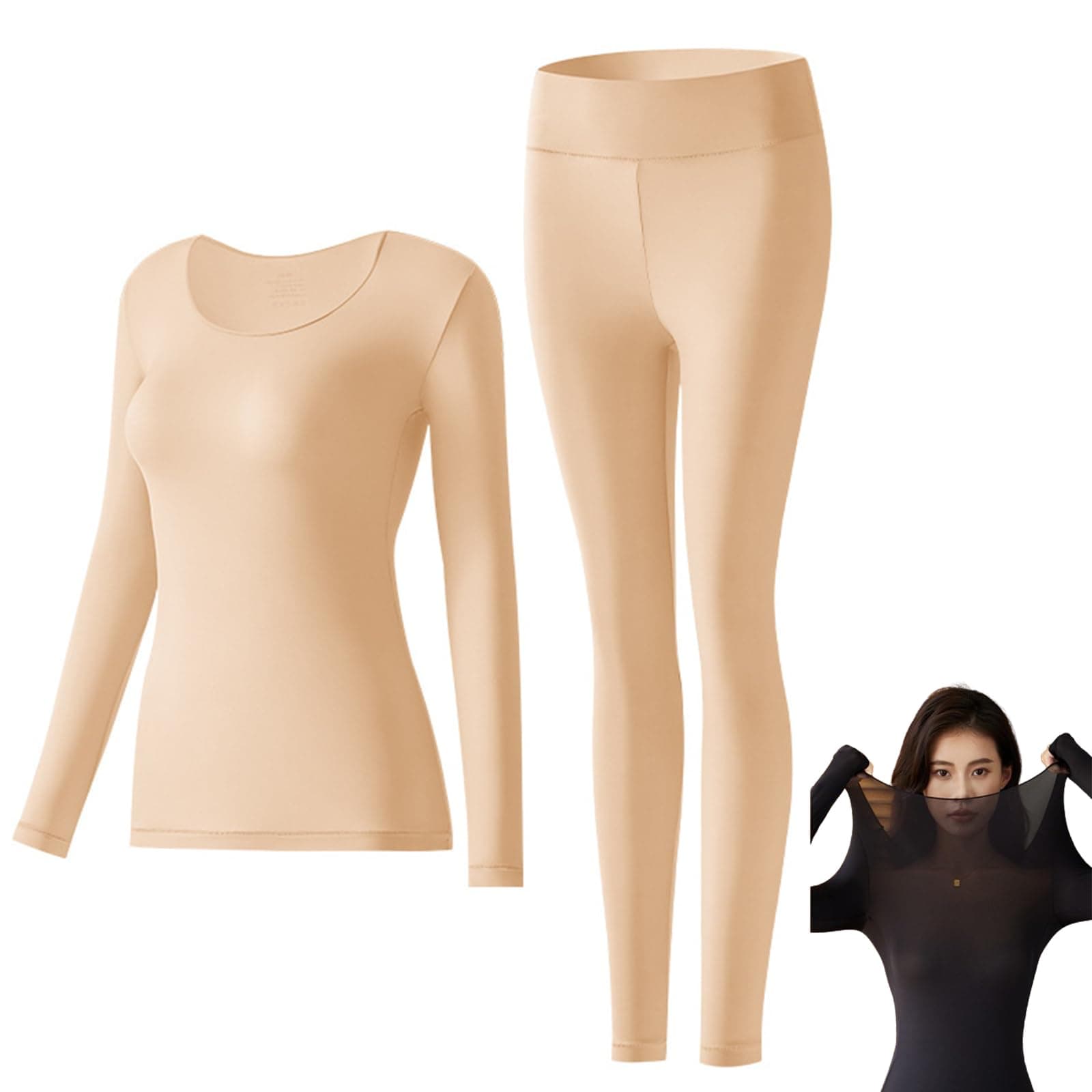 Women Thick Thermal Underwear Set, Ladies Self-heating Long Johns Thermal Set, Premium Soft Hyaluronic Acid Water-locking Base Layer Tops & Bottoms for Hiking