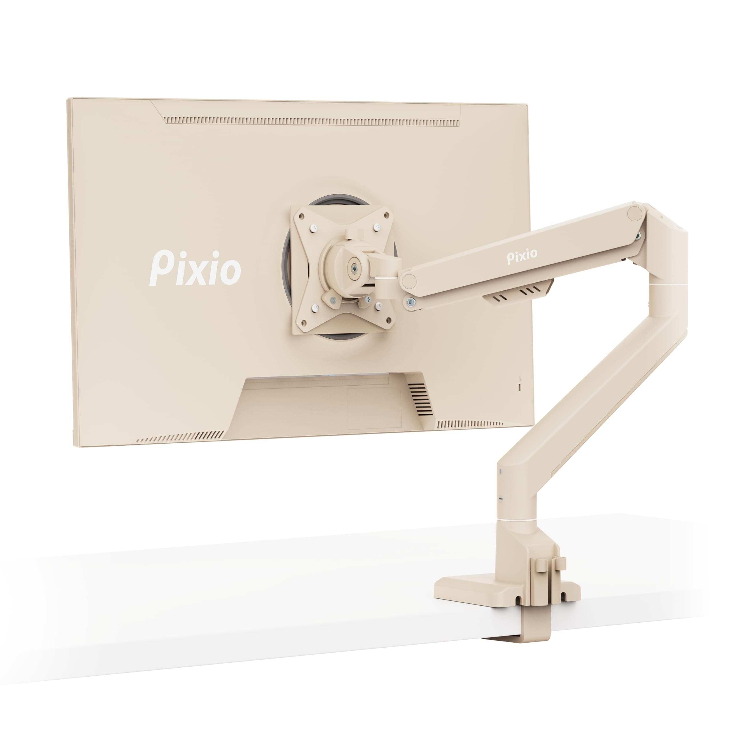 Pixio PS1S Wave Beige Single Monitor Arm Stand Desk Mount - Fits up to 32 inches Monitors and up to 19.8lbs. VESA Compatibility and Integrated Cable Management