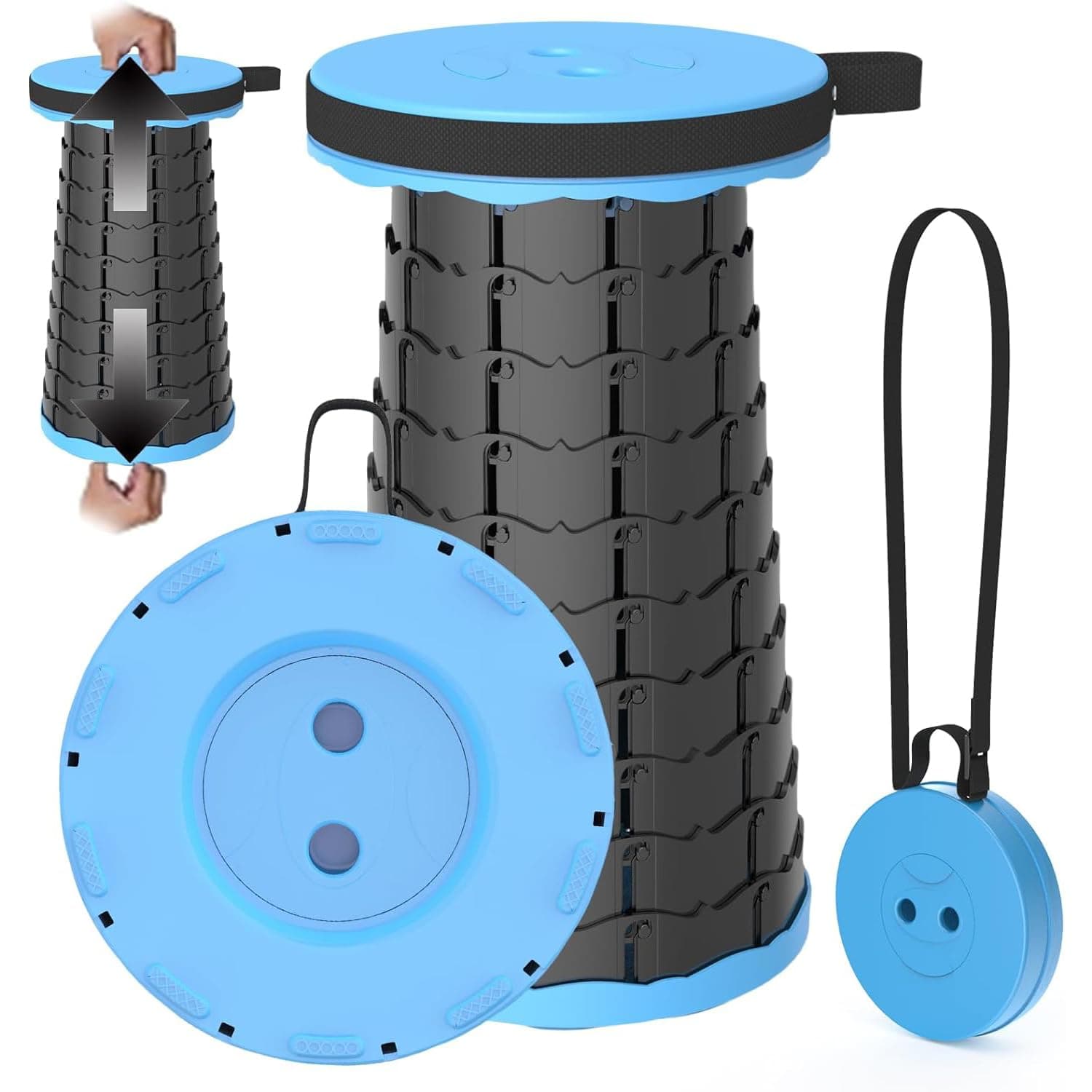 X spring Collapsible Folding Stool, Portable Retractable Telescoping Folding Stool, Adsjustable Foldable Camping Stool for Outdoor Fishing Hiking Gardening Travel BBQ Max Loading 200kg (Blue)