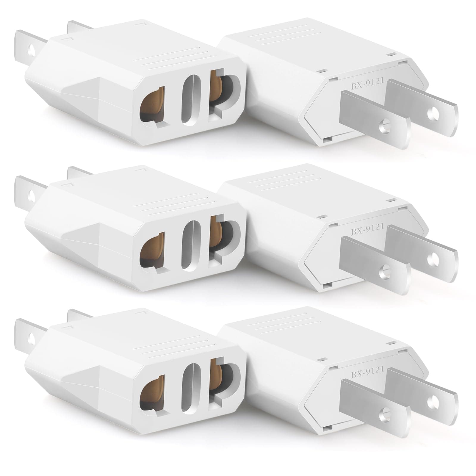 6 Pack European to US Plug Adapter, Europe to American Travel Adapter, 220V to 110V Adapter Plug, Europe to USA Power Plug Converter, Type A, White