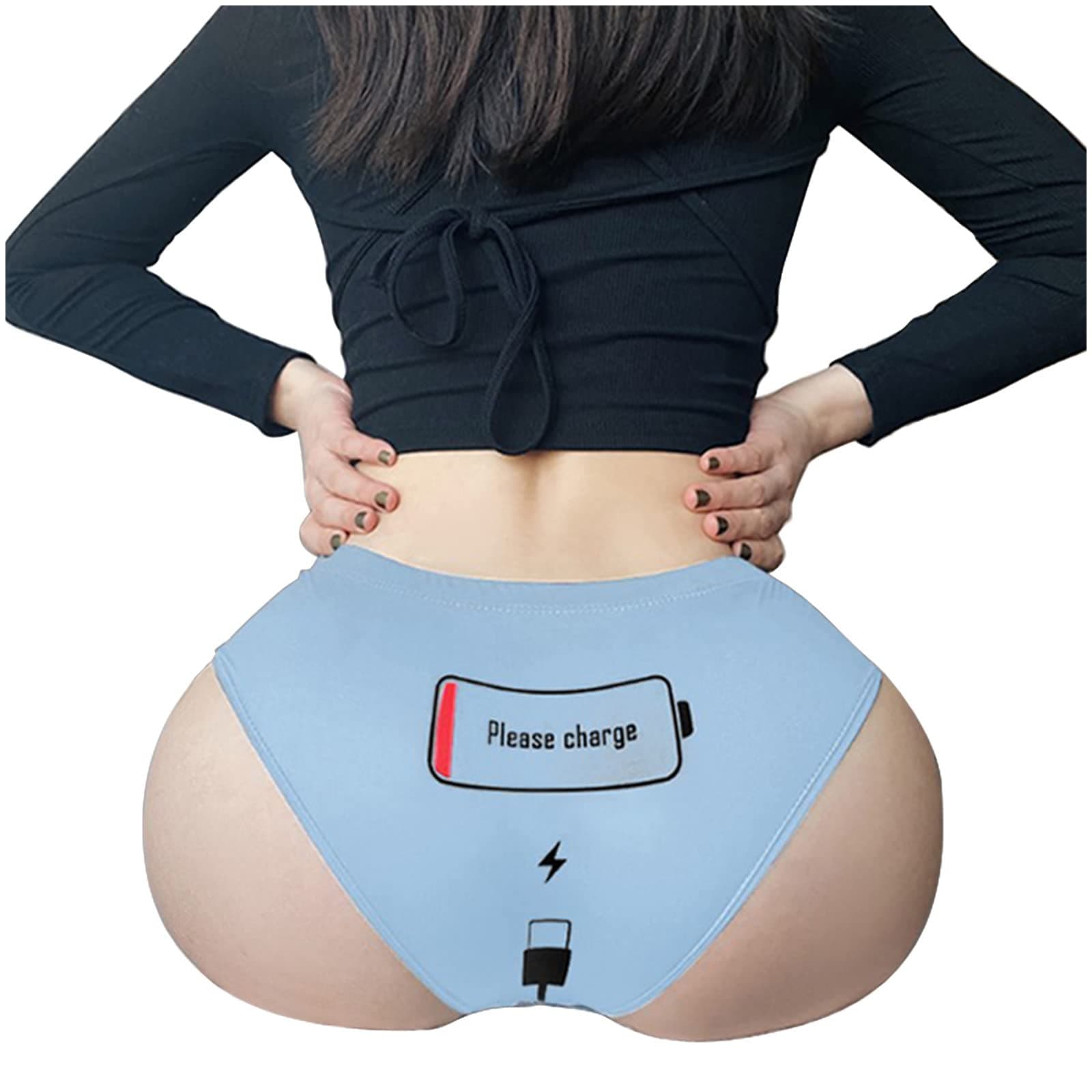 Underwear for Women Funny 'Please Charge' Print Hight Waist Panties Seamless Cheeky Bikini Underpants Briefs Soft Lingerie