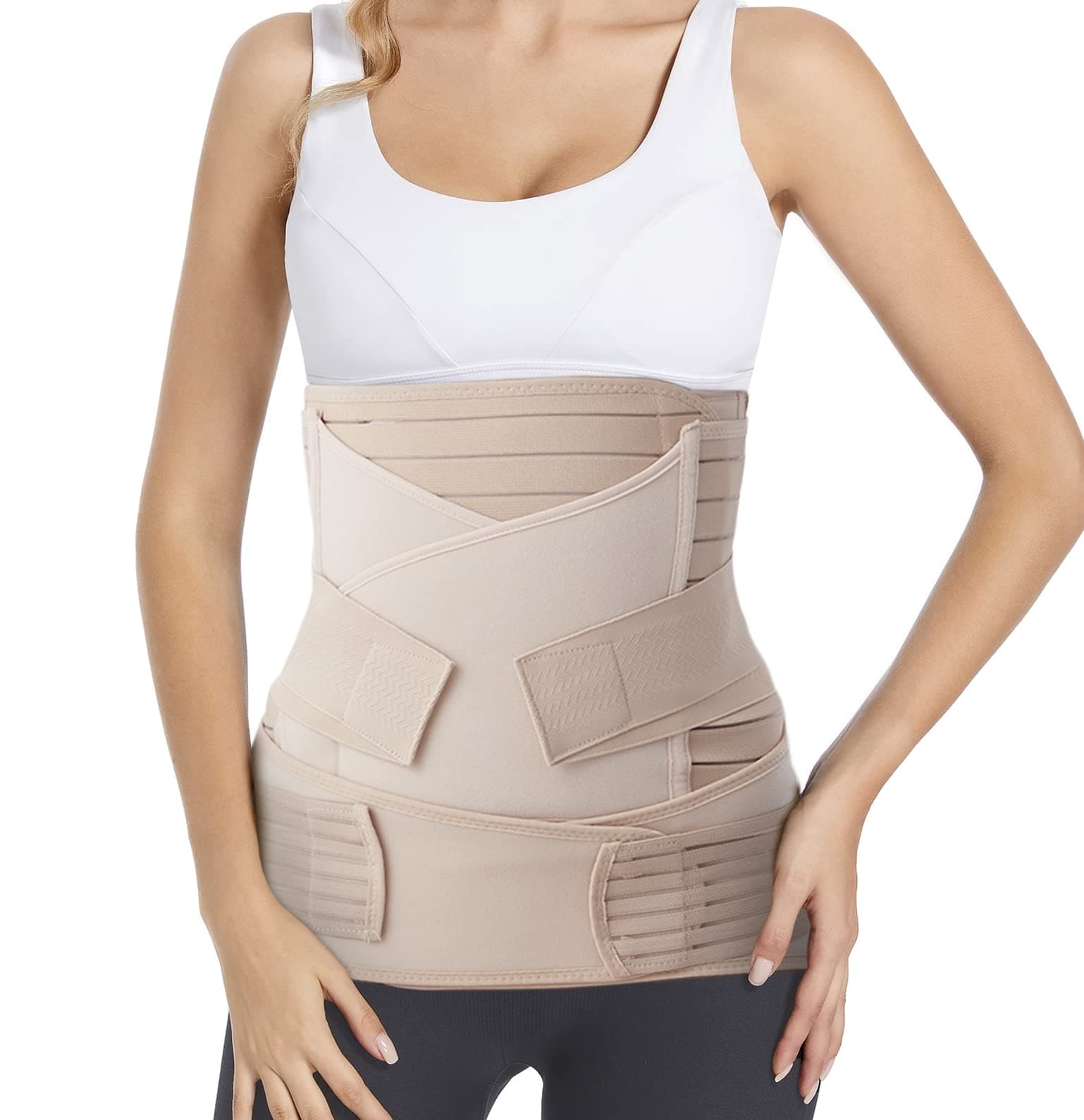 Postpartum Belly Band 3 in 1 Post Csection Support Recovery Belt for Post Pregnancy After Giving Birth Women Postnatal Shapewear Girdles (One Size, Beige)