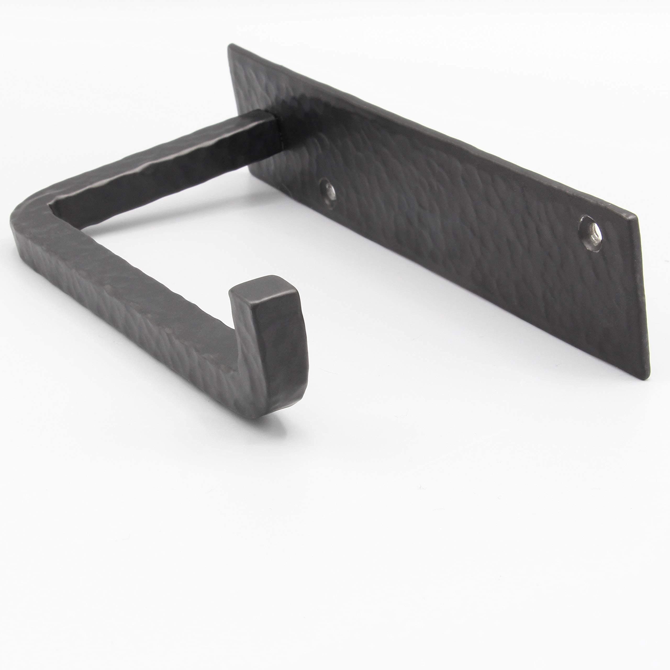 Wrought Iron Toilet Paper Holder – Rustic Wall-Mount Tissue Holder for Bathroom – Vintage Farmhouse Style - 6.6 x 3.2 Inches (Black)