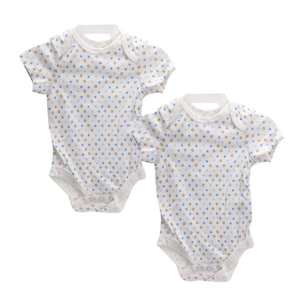Faded GloryBaby Boy Newborn Organic Cotton Short Sleeve Bodysuit with Stars, White Pack of 2