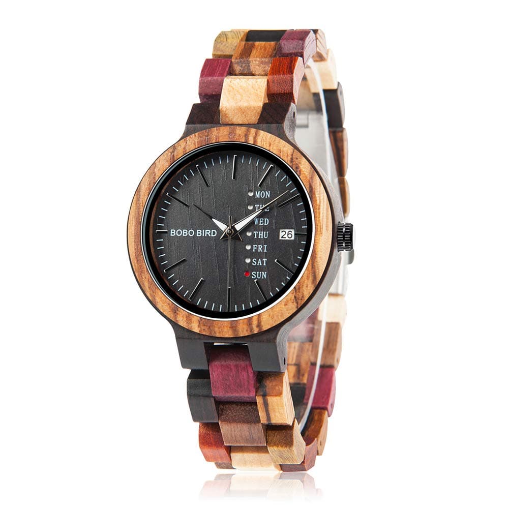 Mens Womens Wooden Watch Colorful Wood Watch Day Date Display Multifunction Handmade Quartz Watch Sports Chronograph Unique, women, Bracelet Type