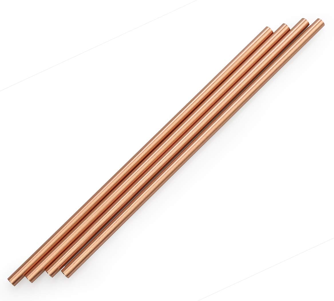 Copper Straw, 8.5 Inch Handcrafted Pure Copper Straws for Moscow Mule, Reusable Straight Copper Straws with Cleaning Brush (4Pcs) (Copper Straws B)