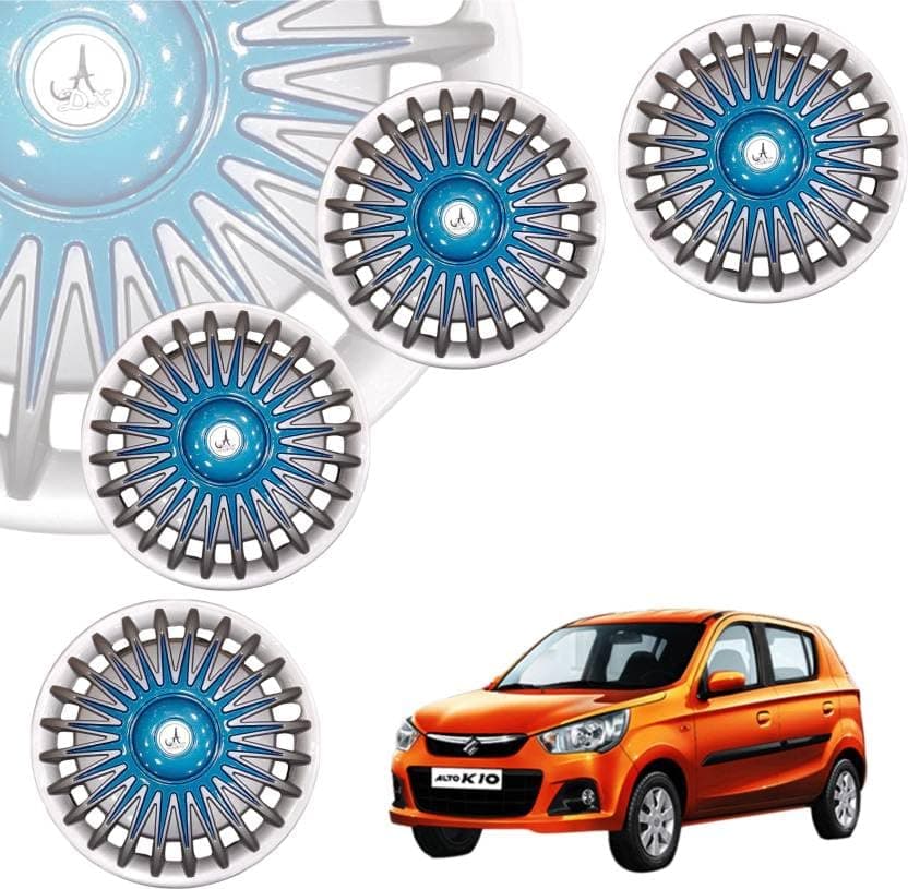 HOTRENZ CAR WHEEL CAP/WHEEL COVER RUSH DEGINE Silver_BLUE_COLOUR 13 INCH Wheel Cover for Maruti Alto K10, i10, Esteem, Zen Estilo, Indica, A-Star, S-Presso Lxi, Eeco, Accent (33 cm)