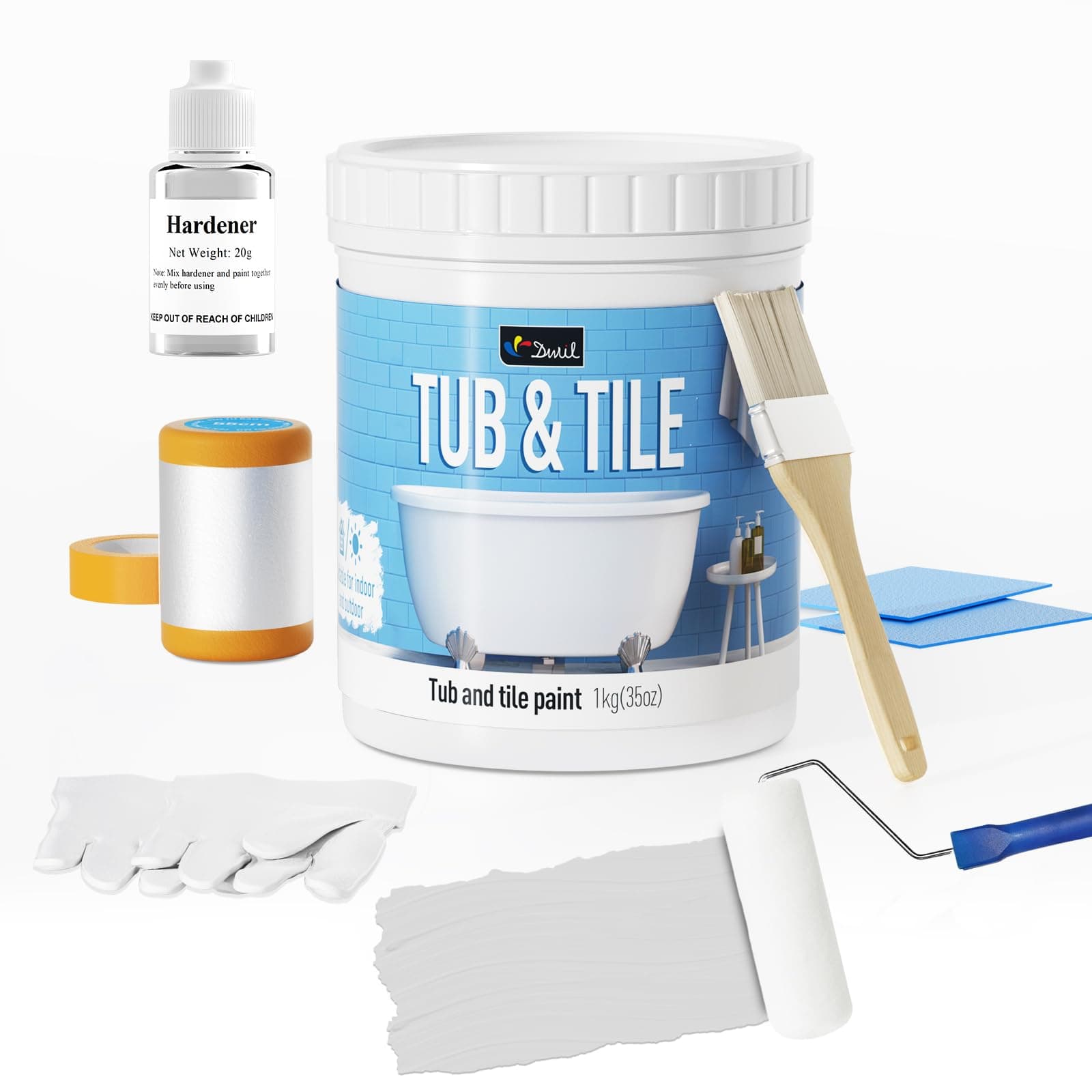 DWIL Tub and Tile Refinishing Kit, Water Based Tile Paint, Quick-Dry Tub Paint Low Odor for Bathroom, Kitchen, Toilets, Semi-Gloss Light Gray, 50-55sq.ft, 33oz