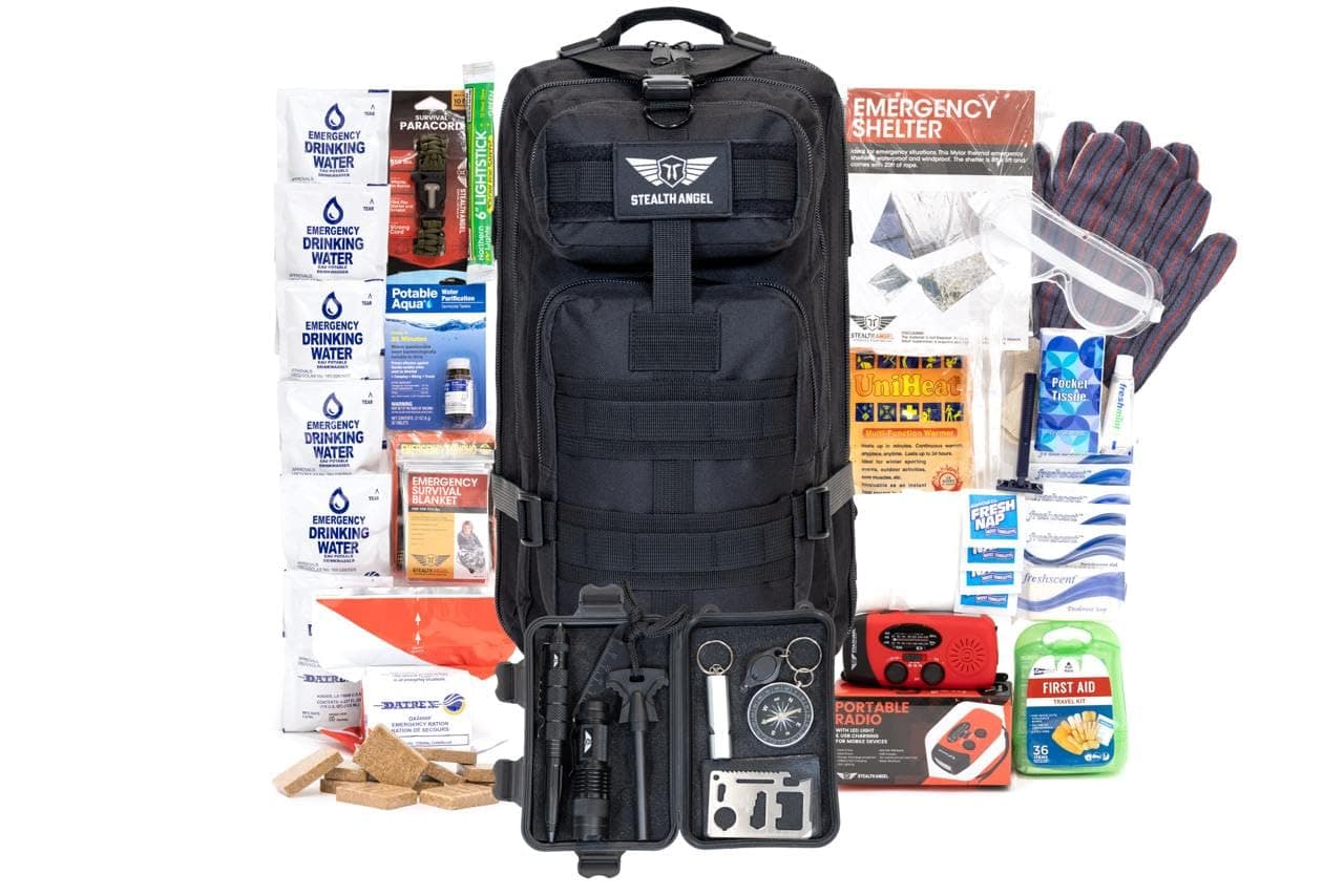 Stealth Angel Survival - 72 Hour Family Emergency Kit - 1-5 Person Survival Bag for Earthquakes, Hurricanes, and Other Natural Disasters