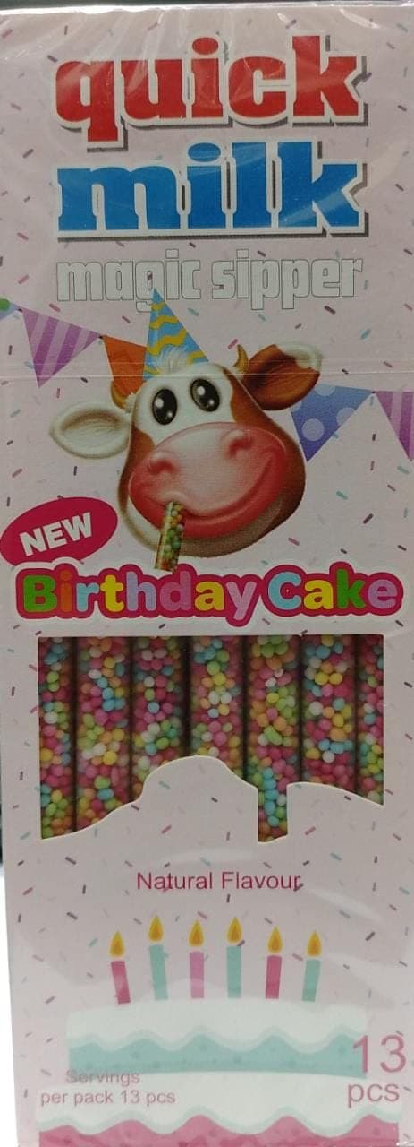 Quick Milk Magic Sipper Straw Natural Assorted Flavour Birthday Cake Box 13 Straw 78g (UK)