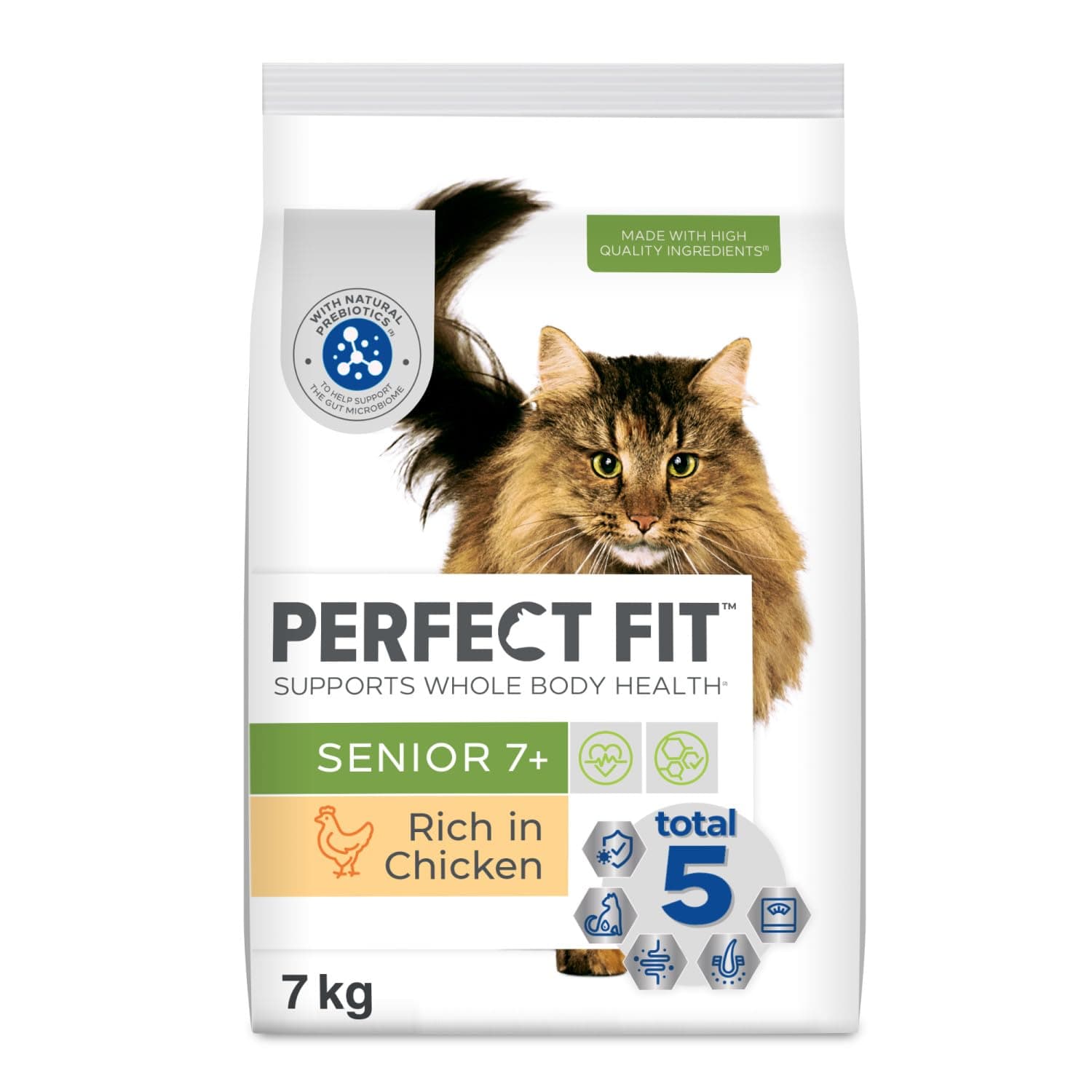 Perfect Fit Senior 7+ Complete Dry Cat Food for Senior Cats Aged 7+ Years, Rich in Chicken, 1 Bag (7 kg)