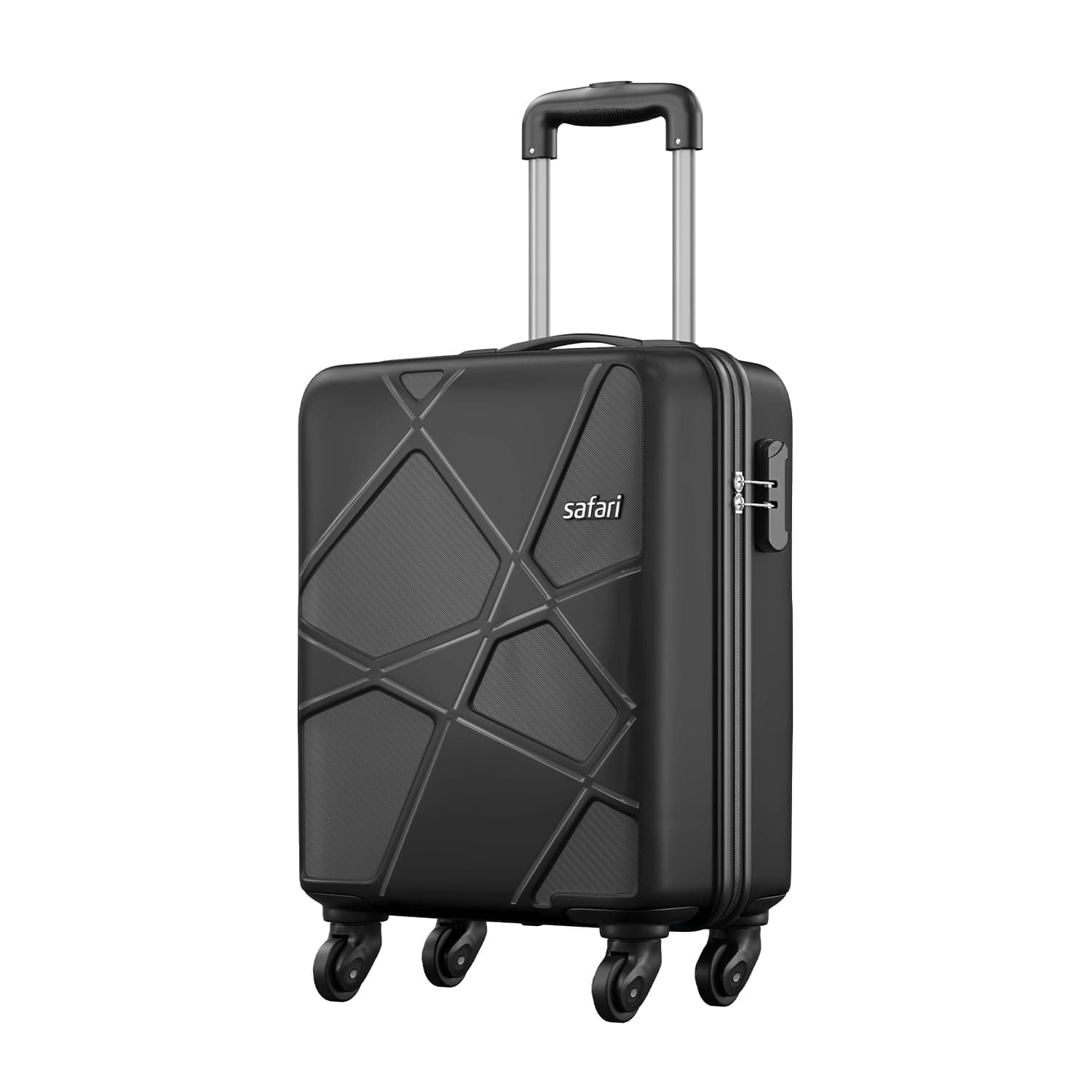 Safari Cabin Polypropylene (Pp) Pentagon Hardside Small Size Luggage Suitcase 4 Spinner Wheels Trolley Bags for Travel Black Color 55 Cm