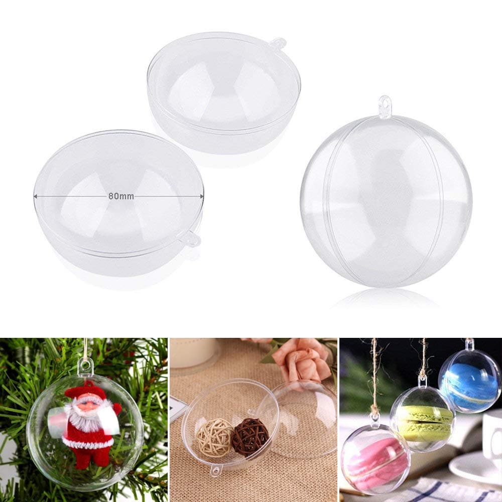 Shirylzee Transparent christmas Ball 12Pcs Plastic Clear Fillable Baubles 2part DIY Fillable Ball Xmas Tree Ornaments Decoration Birthday Easter Craft ball Ornaments (8cm)