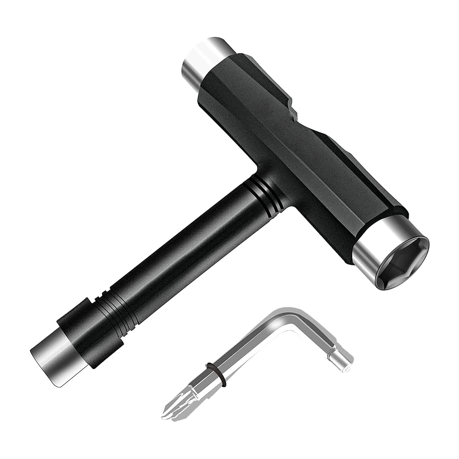 All-in-One Skate Tools Multi-Function Portable Skateboard T Tool Accessory with T-Type Allen Key and L-Type Phillips Head Wrench Screwdriver