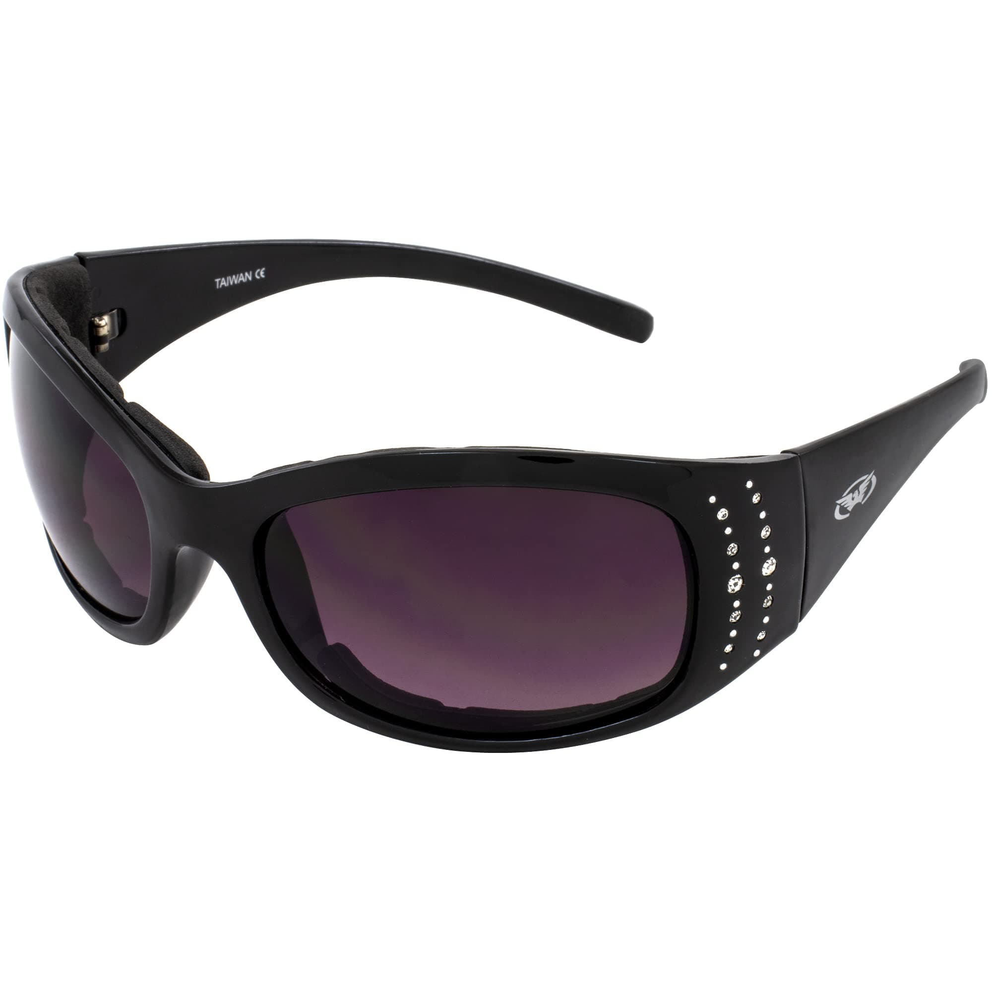 Global Vision Eyewear Marilyn 2 Plus Motorcycle Glasses for Women Black Frame Bling-ed Out with Rhinestones