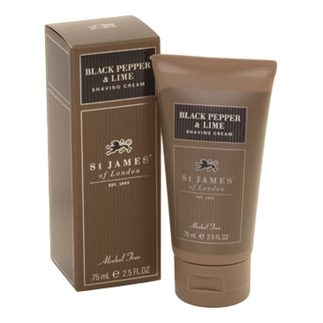 St James of London Black Pepper and Persian Lime Shave Cream Travel Tube, 75 ml
