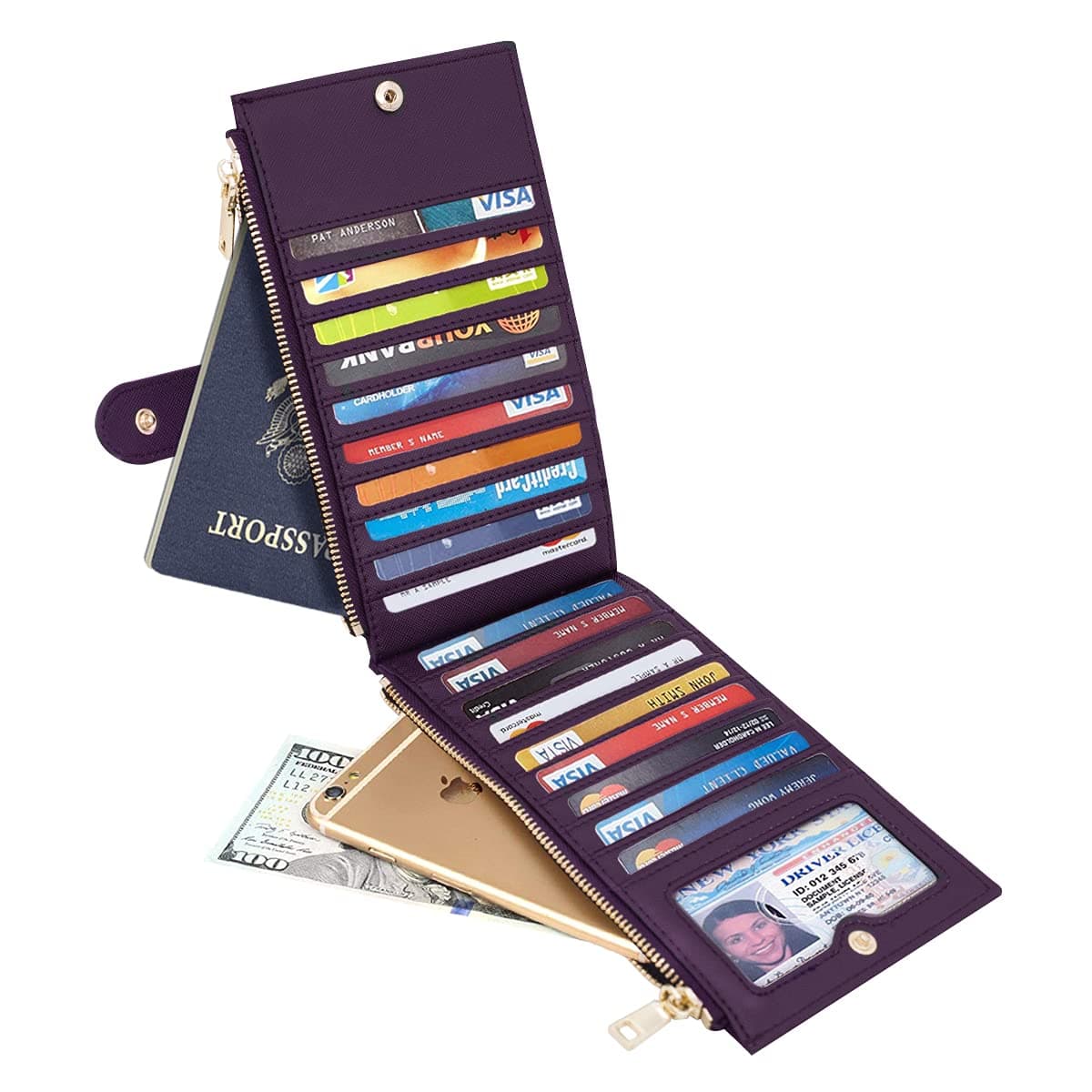 Large Capacity Wallet for Women RFID Blocking Card Organizer Bifold Wallet for Women with Zipper Pocket