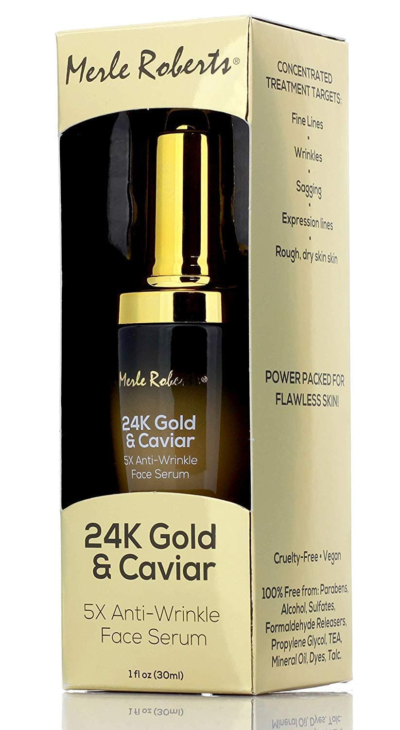 24k Gold and Caviar Serum Premium Anti-Aging Serum for Wrinkles, Fine Lines, and Expression Lines. Cruelty-Free Hydrating Anti-Wrinkle Facial Serum for Plump, Firm Skin, 1 oz.