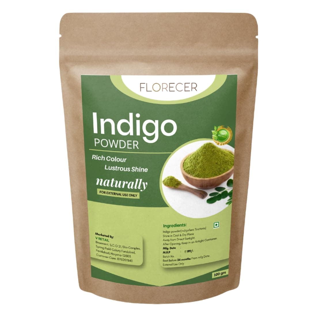Glattol Florecer Organic Indigo Powder For Hair Black, Triple-Sifted & Microfine Powder, Indigofera Tinctoria Powder for Natural Hair Colouring, 100 g