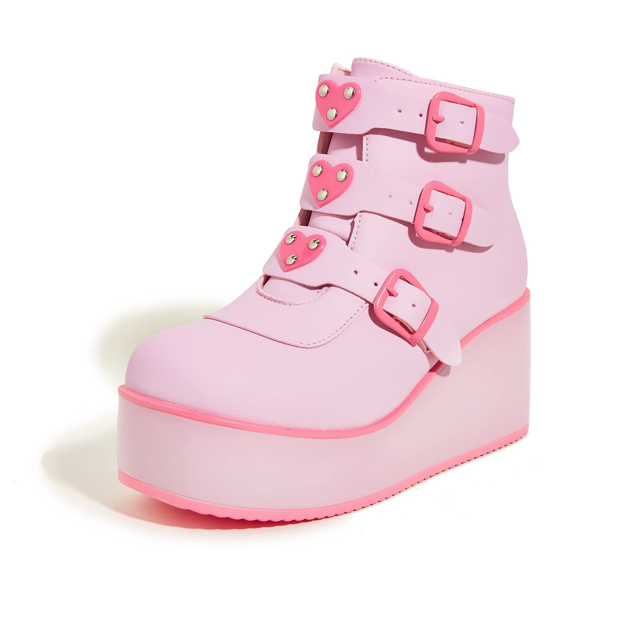 Women Platform Chunky Ankle Boots - Round Toe Zipper Wedges High Heels Rave Buckle Thick Sole Goth Booties