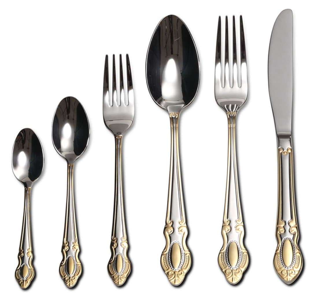 Venezia Collection 'Roma' 75-Piece Fine Flatware Set, Silverware Cutlery Dining Service for 12, Premium 18/10 Surgical Stainless Steel, 24K Gold-Plated Hostess Serving Set