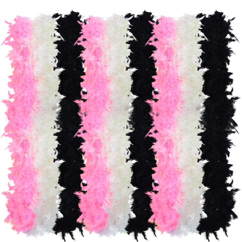 obmwang9 pcs Feather Boas, Mardi Gras Boa Party Accessory, Black, White, Pink
